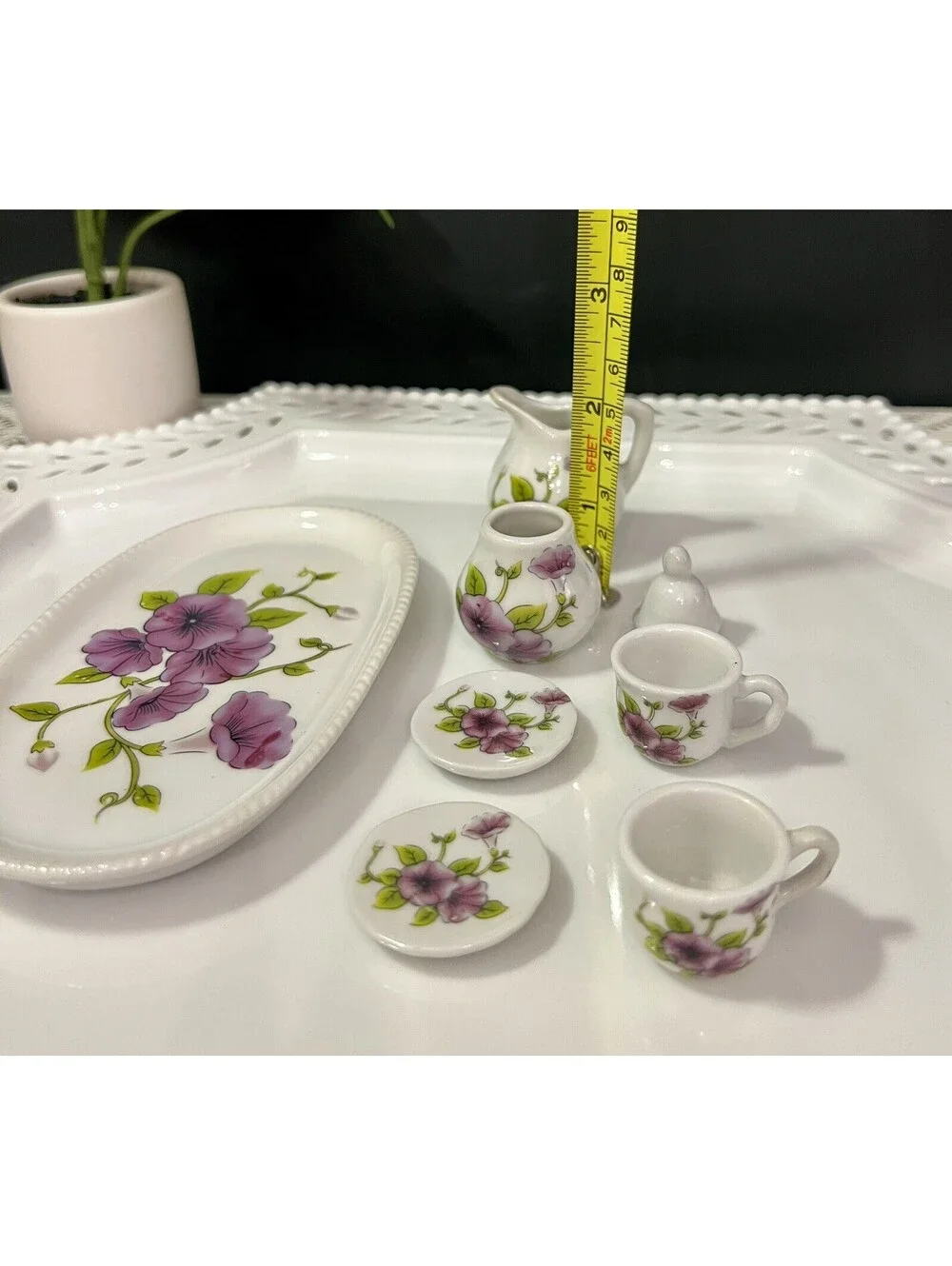Vintage Royal Norfolk Greenbriar Purple Morning Glory Mini Doll Tea Set